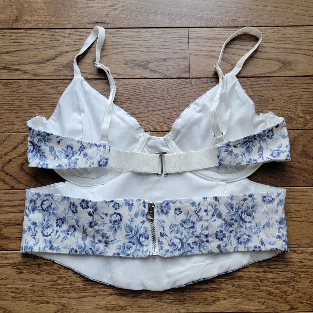 GARAGE Longline Bra Blue White Floral P/S Underwired Adjustable Straps Hook Eye - Picture 3 of 4